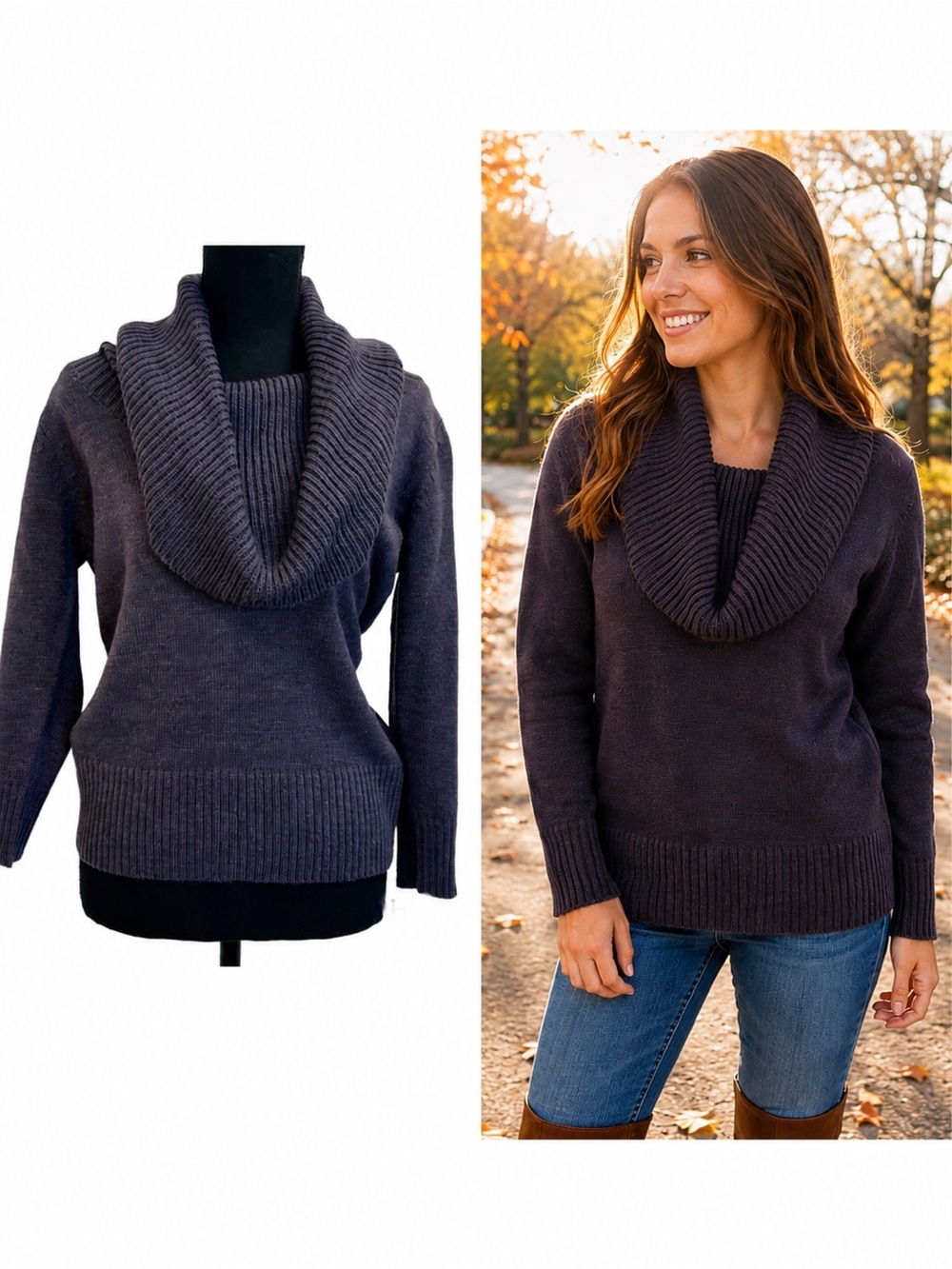 JOE Fresh purple chunky knit cowl neck sweater Sz S